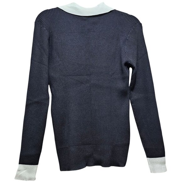 Zeagoo‎ Black & White Knit Long Sleeve Collared Sweater XXL - Picture 2 of 7